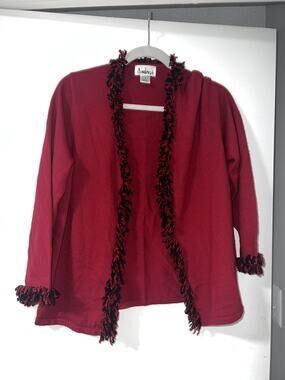 Ambra luxelon red yarn lined open cardigan 100% acrylic womens large fringe
